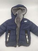 DKNY PUFFER JACKET/ COAT REVERSIBLE TODDLER size 3T COLOR BLUE/GRAY FUZZY - £25.74 GBP