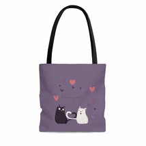 Cats In Love Valentine&#39;s Day Grape Compote AOP Tote Bag - $26.35+