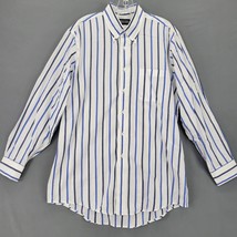 Lands&#39; End Men Shirt Size 16 L White Preppy Stripe Classic Long Sleeve Buttons - £8.56 GBP