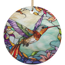 Cute Humming Bird Art Stained Glass Color Wreath Christmas Ornament Animal Lover - £11.90 GBP