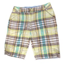 Lands&#39; End Bermuda Chino Shorts 2P Brown Green White Plaid Pull On Elast... - £13.64 GBP