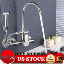360 Swivel Stainless Steel Dual Hole Sink Tap Mixer Wall Mount Kitchen Faucet - £86.29 GBP