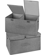 2 Pack Large Storage Boxes With Lids And Handles, Collapsible Linen, Gre... - $50.99