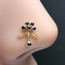 Indian Dangle Style Gold Plated nose Stud Violet CZ Twisted nose ring - £11.58 GBP