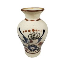 Hand Painted Tonala Pottery Vase Owl &amp; Flowers Signed Mateos Mexico 8.5&quot;... - £36.81 GBP