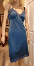 Vtg Blue 36 (M) Merville Antron III Nylon Tricot Full Slip Gown Nightgow... - £18.99 GBP