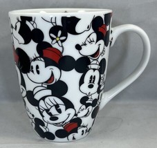 Disney Minnie  & Mickey Mouse Faces All Over Coffee Mug Black White Red 14oz - $13.91