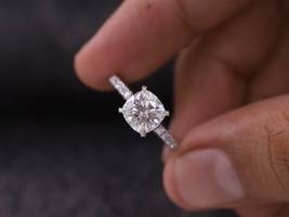 2.0 Carat Cushion Cut Dianiond Engagement Ring Hidden Halo Wedding Bridal Ring - £56.91 GBP+