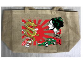 TOKYO SUN BURLAP TOTE BAG #964 japan dragon car reusable art woman - $18.95