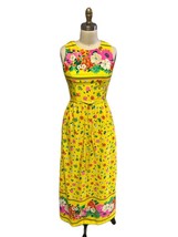 Vintage California Poppy Yellow Floral Sleeveless Dress 1960s Slinky Sum... - £60.61 GBP