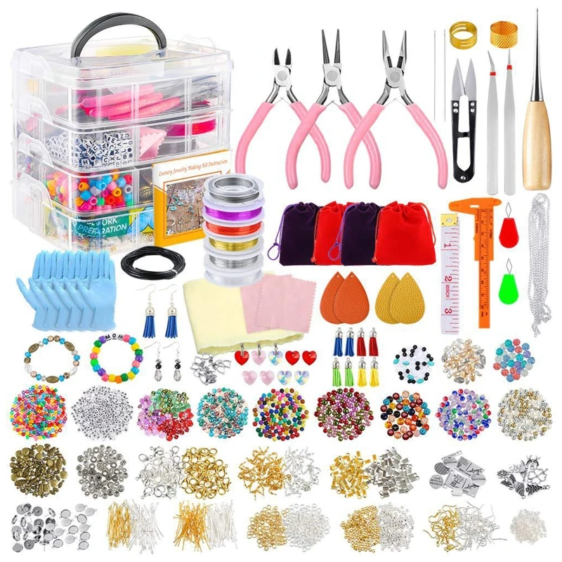 Jewelry Making Supplies DIY Kit with Beads Charms Findings Jewellery Pliers Bead - £73.84 GBP