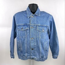 Denim Trucker Jacket Vintage 90s America Flag Brindar USA Patriotic Adult Small - £27.45 GBP