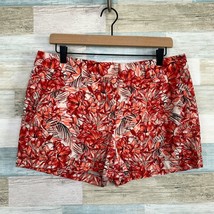 LOFT 4&quot; Floral Shorts Pink Beige Mid Rise Tropical Cotton Twill Casual W... - £12.57 GBP