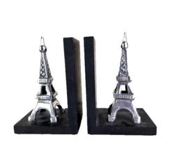 Eiffel Tower Bookend Pair Library Office Silver Black - £21.36 GBP