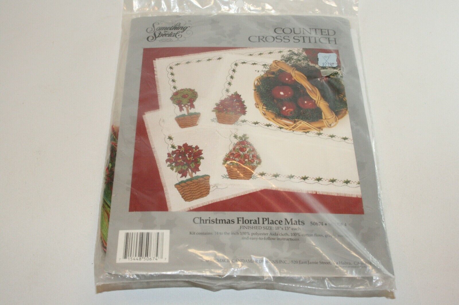 1992 Something Special #50674 Christmas Floral Placemats 18x13 Cross Stitch NOS - $12.86