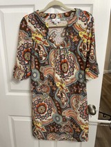 Jude Connally Made In USA Paisley Brown dress Women&#39;s Size Medium 3/4 Sl... - £36.60 GBP