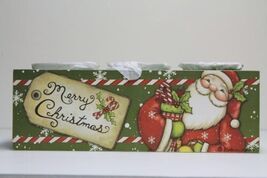 Vintage Style Santa Votive Candle Holder Wooden Block Merry Christmas Decor - $12.86