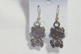 Earrings (New) Left Hand Kitty - Silver Kitty W/ Bow - 1.5&quot; Drop - £3.44 GBP