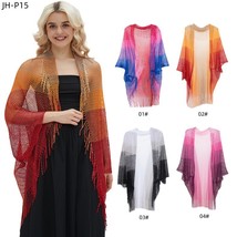 Summer thin shawl, mesh knitted hollow gradient tassel - $18.99