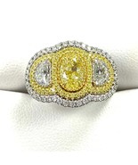 3 Stone GIA Oval Brilliant Cut Fancy Yellow Diamond Engagement Ring 18K ... - £11,112.64 GBP