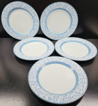 (5) Mikasa Susanne Dinner Plates Set Blue Leaves Green Bands Dishes Portugal Lot - £98.83 GBP