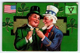 Saint Patrick&#39;s Day Postcard Uncle Sam Irish Toasting Cocktails Embossed 1914 - $40.50