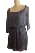 Speechless Gray Dress Size L  Lined 3/4 Lace Sleeves Missing Belt - £10.28 GBP