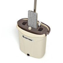 Flat Squeeze Mop&amp; Bucket Set W/2 Microfiber Pad House Clean Hand-Free Wringing - £63.14 GBP