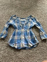 Abercrombie Kids Girls Plaid Smocked Waist Lace Up Front Top Size XL Casual - $12.19
