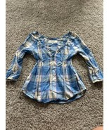 Abercrombie Kids Girls Plaid Smocked Waist Lace Up Front Top Size XL Casual - $232.51 MXN