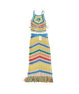 Mother Candy Stripe Cinch Tank Halter Top Fringe Midi Skirt Set size S N... - $588.11 CAD