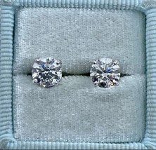 2Ct Round Cut Lab-Created Diamond Solitaire Stud Earrings 14K White Gold Plated - £60.15 GBP