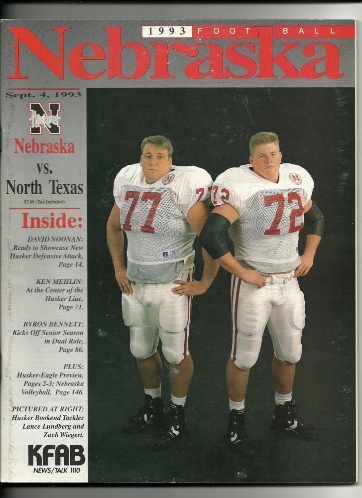 1993 NCAA Football Program North Texas @ Nebraska Sept 4th - $15.00