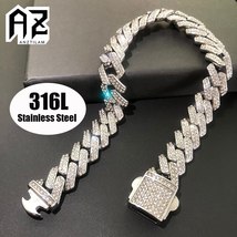 All 316L Stainless Steel Chain Necklaces For Men No Fade Zircon Iced Out Cuban L - £107.56 GBP