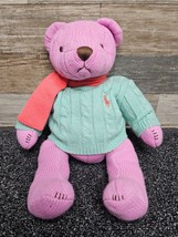 Ralph Lauren Pink Knit Plush Bear with Sweater &amp; Scarf - Polo 2004! - $17.41