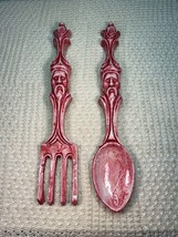 Vintage Large Plaster Red Man Spoon &amp; Fork Utensils Wall Decor Mexico 15... - $33.81