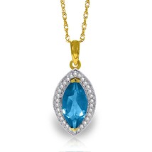 2.4 Carat 14K Solid Yellow Gold Hayworth Blue Topaz Diamond Necklace 14&quot;-24&quot;  - £398.07 GBP