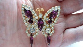Vintage Juliana Prong Amethyst Crystal Clear Rhinestones Butterfly Brooch - £60.89 GBP
