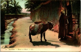 Vtg Postcard 1910s Biskra-type with Donkey Oasis Town RETOUR A L Oasis Unused - £7.67 GBP
