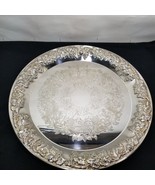 VINTAGE SILVER PLATE TRAY HEAVY EMBOSSED GRAPES/LEAVES RIMS,ETCHED,SHERI... - £72.80 GBP