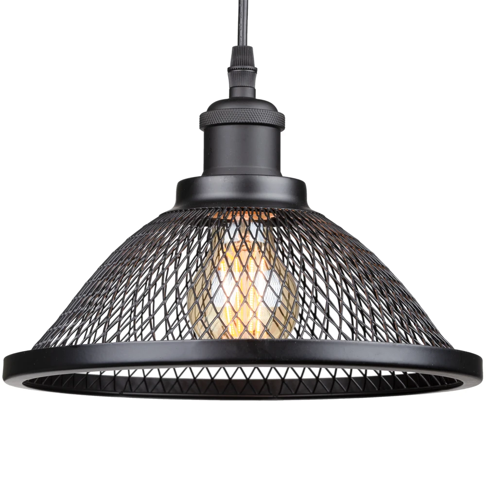 Ndustrial e27 pendant light with black net metal retro iron wire mesh hanging lamp loft thumb200