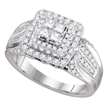 14kt White Gold Princess Diamond Cluster Bridal Wedding Engagement Ring 3/4 Ctw - £1,092.20 GBP