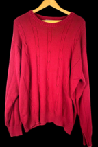 Oscar de la Renta Sweater 2X XXL Mens Red Cable Knit 100% Cotton Vtg Crewneck - £43.90 GBP