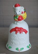 Vintage Bisque Christmas Mouse Dinner Bell Season&#39;s Greetings Xmas Shelf Decor - £6.22 GBP