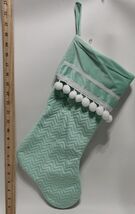 Hobby Lobby Chevron Velvet Cuff Pom-Pom trim Christmas Stocking Mint Gre... - $22.76