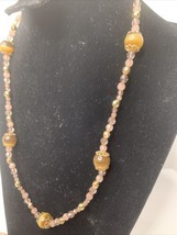 Beaded Necklace With Pink Clear Gold And Yellow Colored Varied Size Beads 24 in - £3.89 GBP