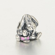 925 Sterling Silver Disney Eeyore Charm with Pink Enamel Charm - $15.80