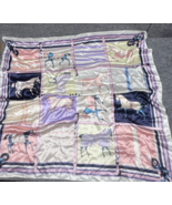 VTG Silk Polyester Scarf Equestrian Derby Horse Pink Blue Color Block 36x35 - $24.07