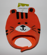 Nwt Newborn Infant Baby 0-6 Months Soft Fleece Lined Knit Hat Orange Tiger Chin - £6.28 GBP
