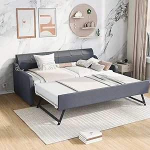 Daybed Frame With Pop Up Trundle, Upholstery Twin Bed With Trundle And U... - $759.99